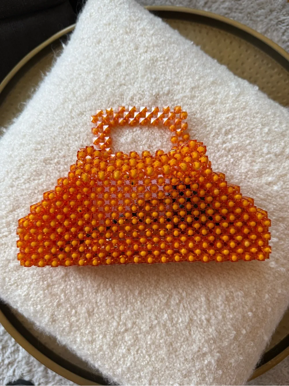 Perade Orange Acrylic Beaded Mini Bag | Handmade | Statement Handbag Clutch